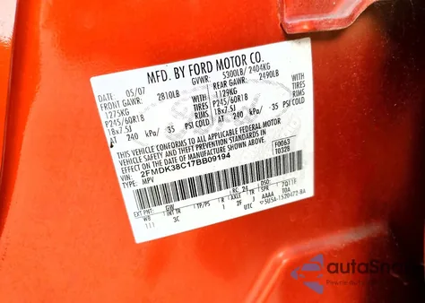 2007 Ford Edge Sel z USA, uszkodzony, nr VIN 2FMDK38C17BB09194